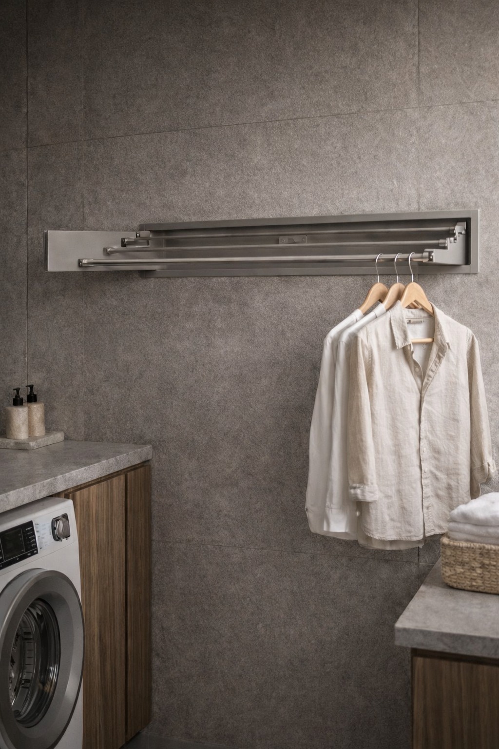 Mad Varais Embutidos - Lavanderia planejada de alto padrão:  como esconder o varal sem comprometer  o design